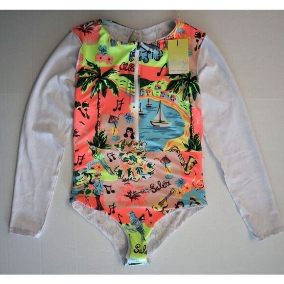 Maaji Women's Sz XL White/Multi Cuba Print 1-Pc L/S Reversible Swimsuit - Picture 9 of 10